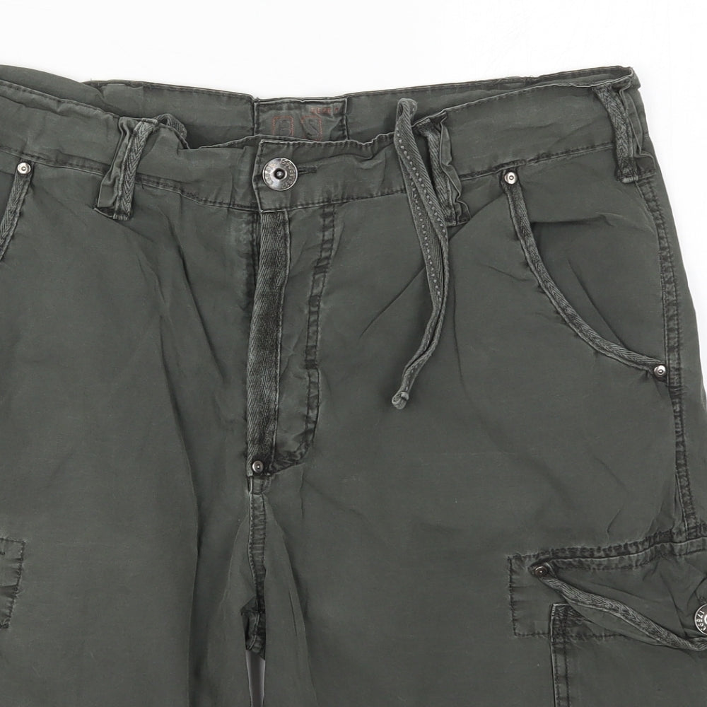 Preworn Womens Green  Cotton Cargo Shorts Size M L11 in Regular Button