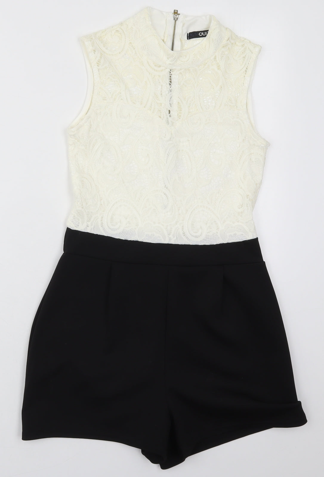 Quiz Womens White  Polyester Playsuit One-Piece Size 10  Zip - Black and White