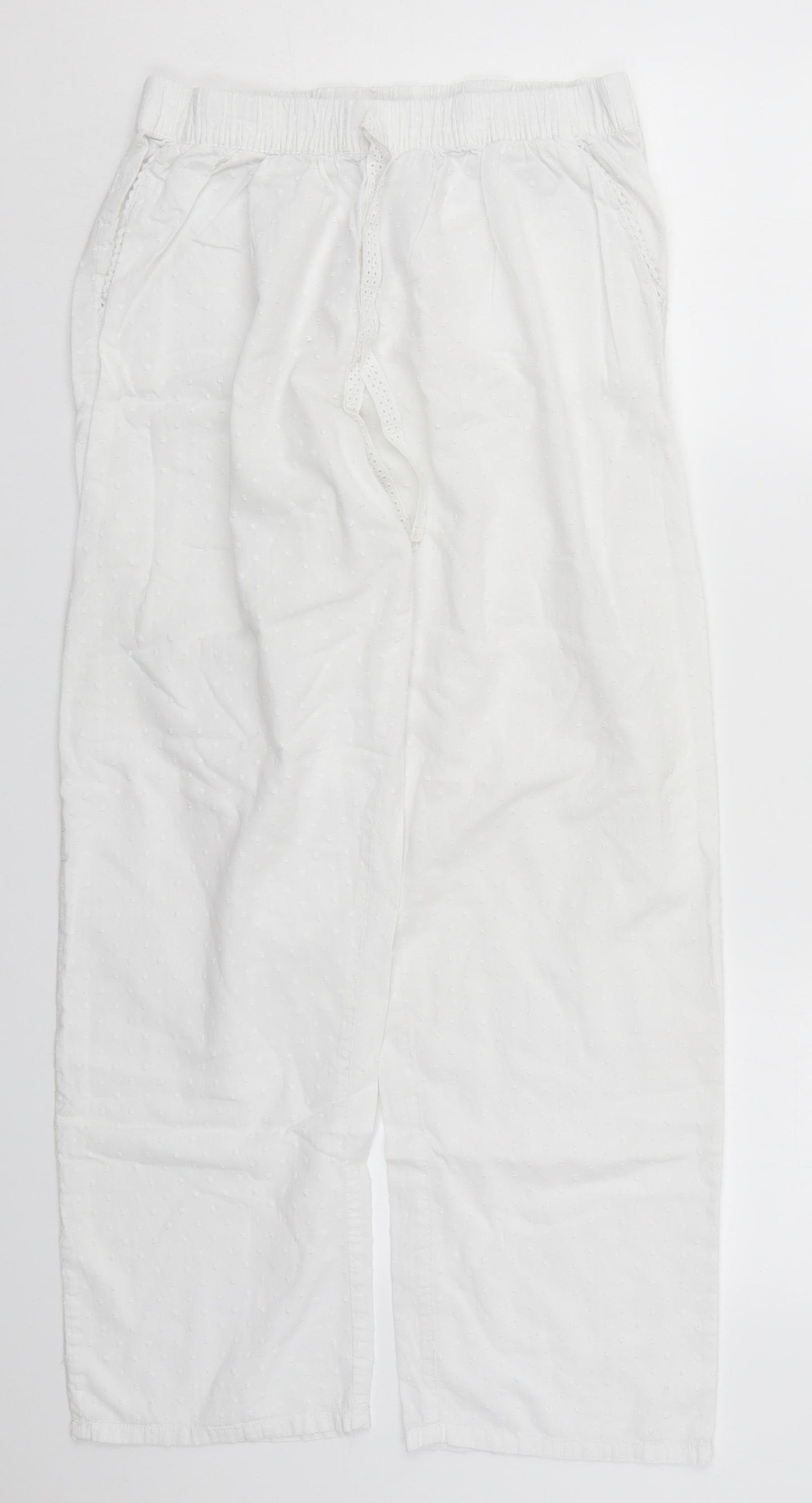 Primark Womens White  Cotton Trousers  Size 12 L27 in Regular Drawstring - Pyjama Pants