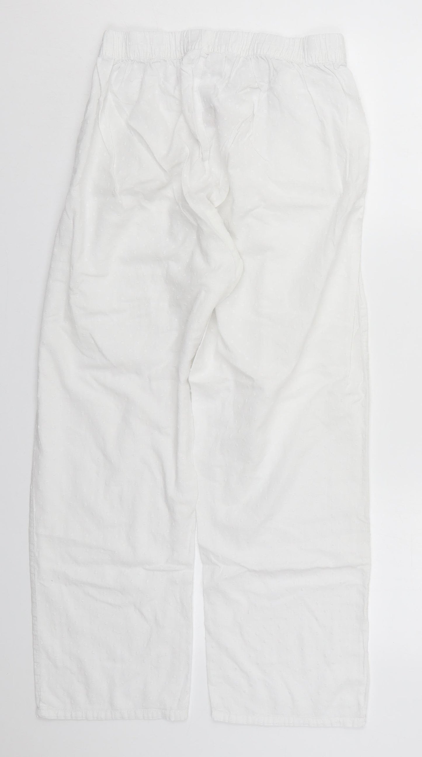 Primark Womens White  Cotton Trousers  Size 12 L27 in Regular Drawstring - Pyjama Pants