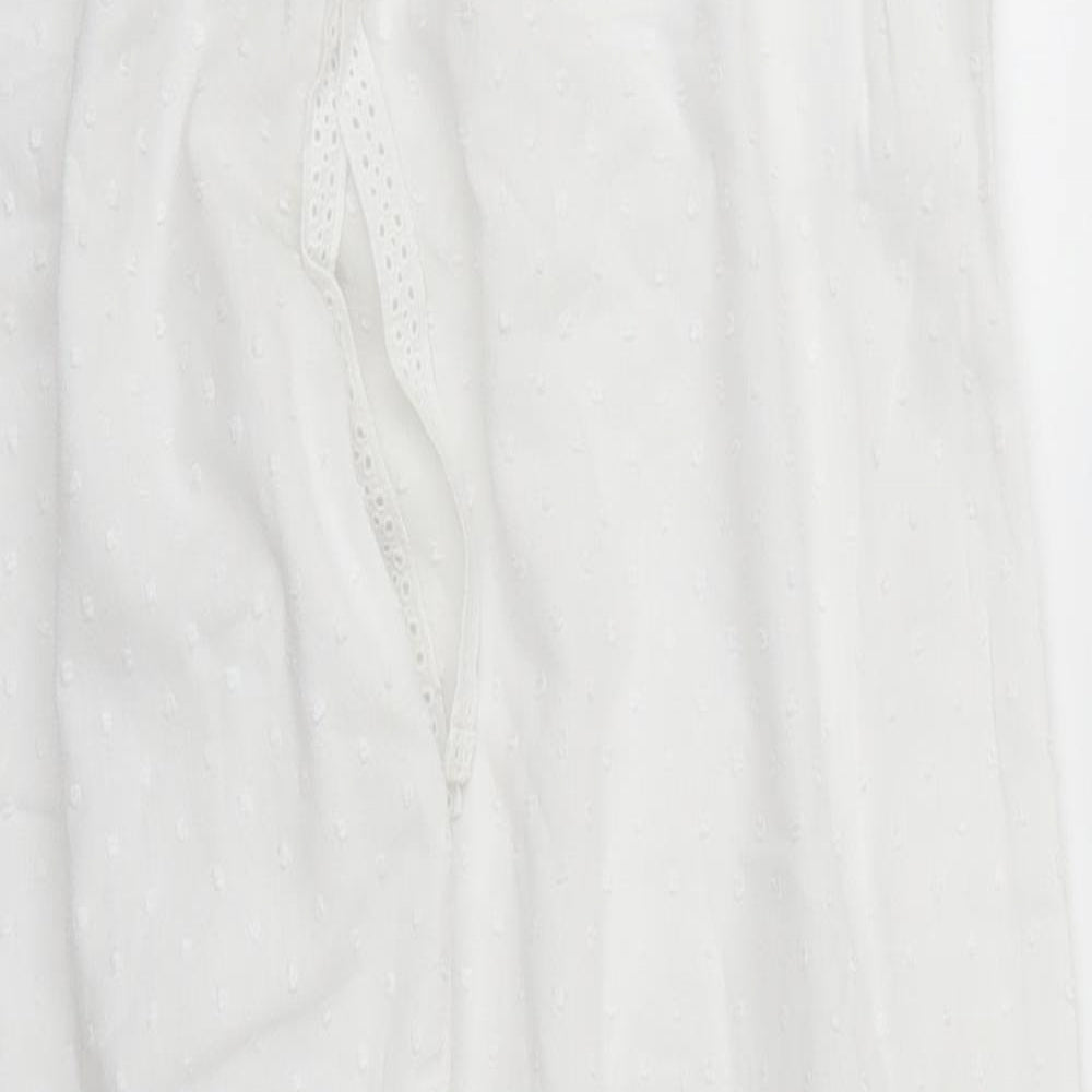 Primark Womens White  Cotton Trousers  Size 12 L27 in Regular Drawstring - Pyjama Pants