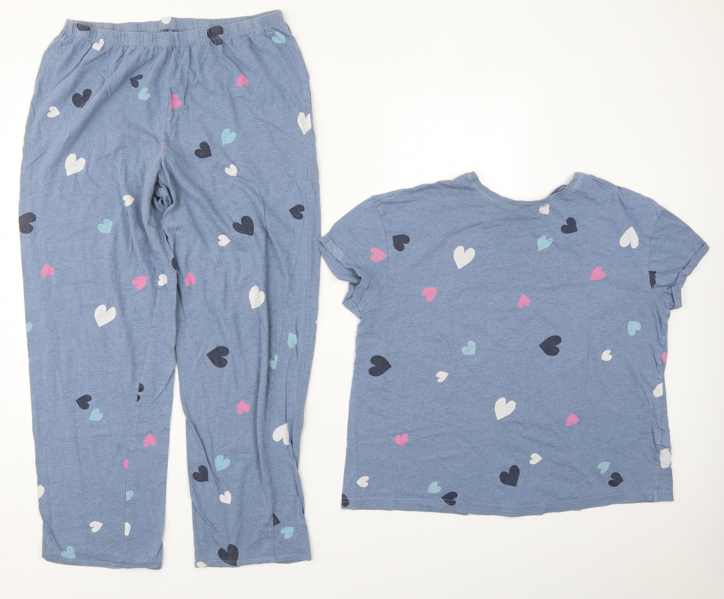 Marks and Spencer Womens Blue Solid Cotton Top Pyjama Set Size M   - Hearts
