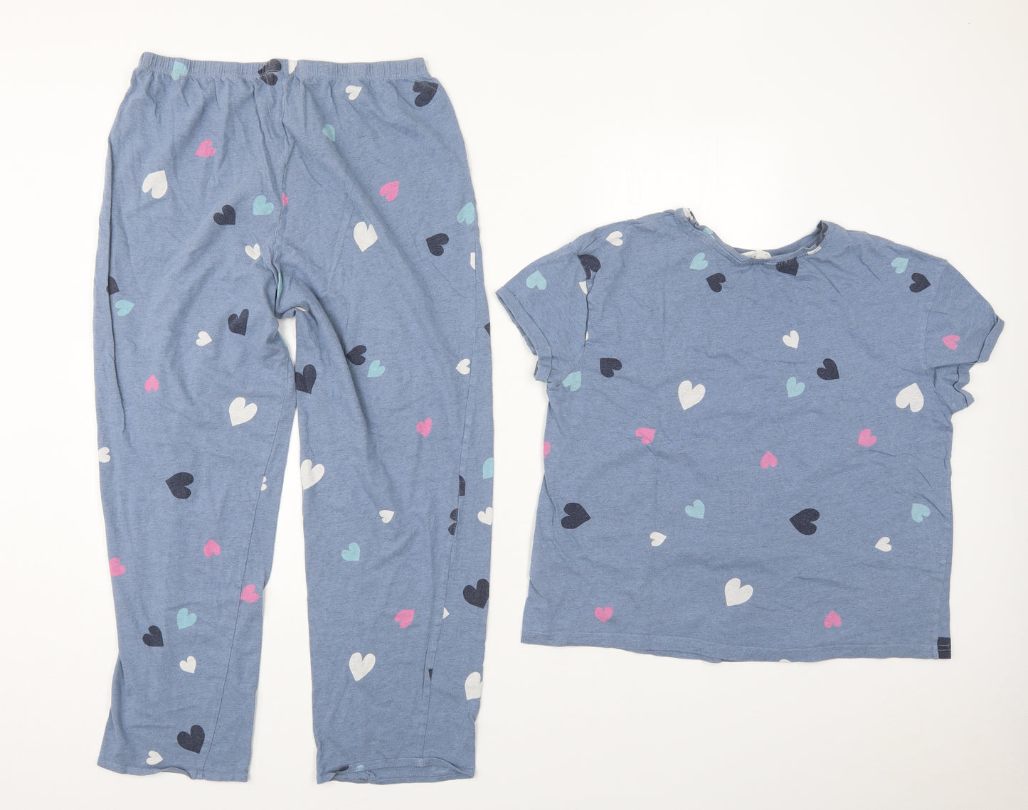Marks and Spencer Womens Blue Solid Cotton Top Pyjama Set Size M   - Hearts