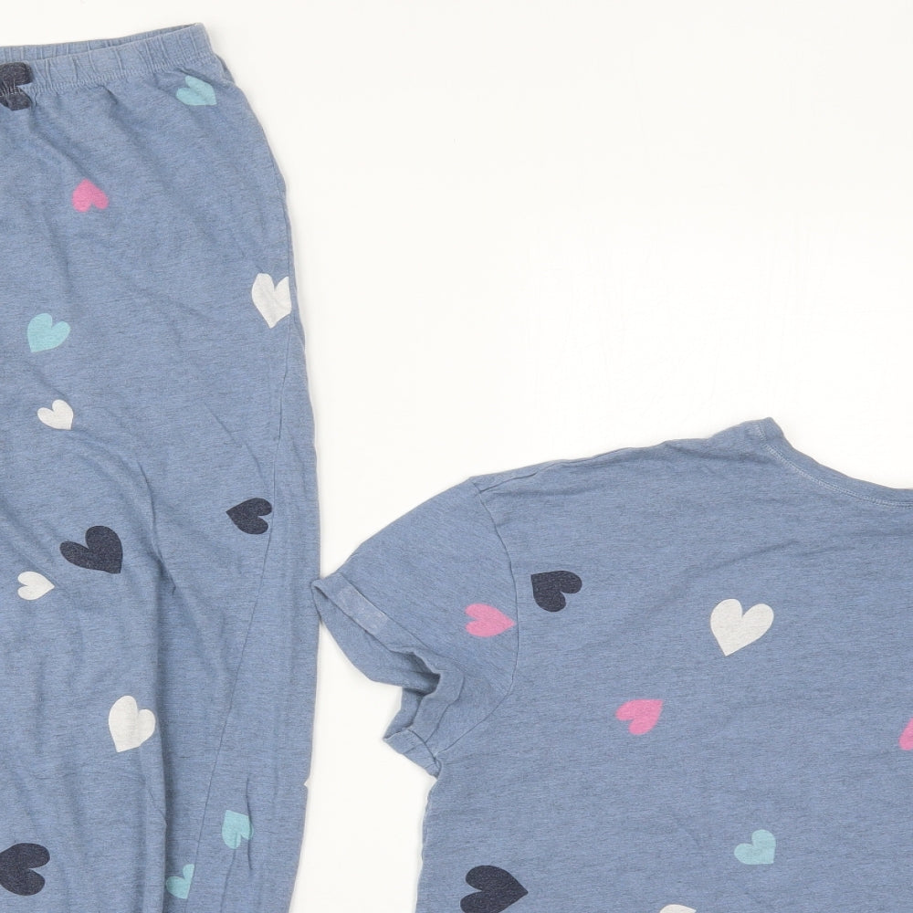 Marks and Spencer Womens Blue Solid Cotton Top Pyjama Set Size M   - Hearts