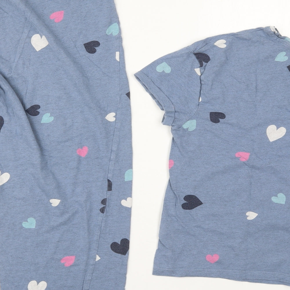 Marks and Spencer Womens Blue Solid Cotton Top Pyjama Set Size M   - Hearts