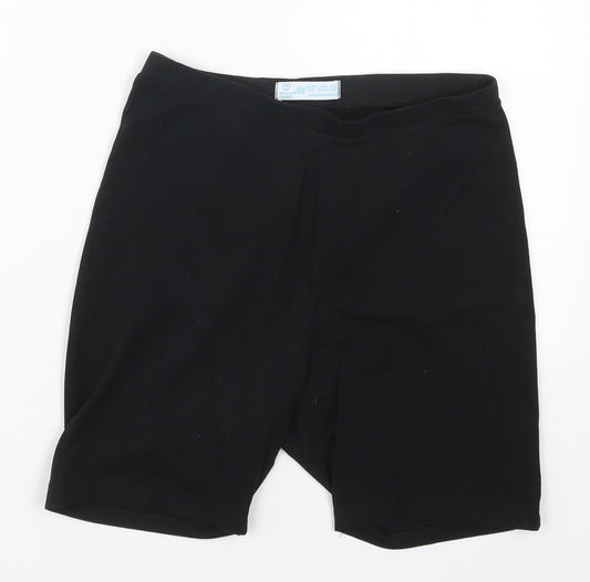 Front view of Primark women’s black cotton biker shorts, size UK 6, 4-inch leg regular