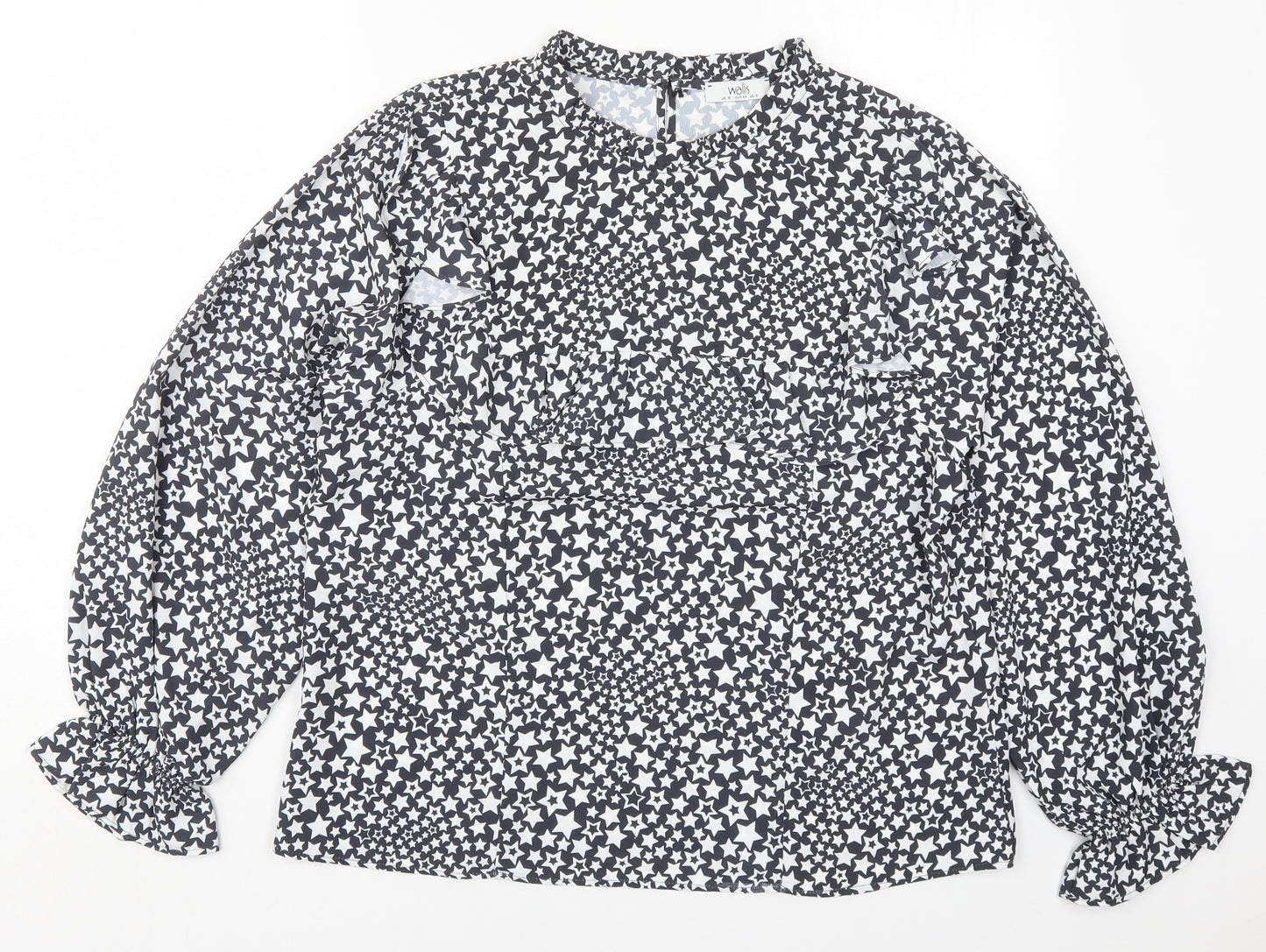 Wallis Womens Grey Geometric Polyester Basic Blouse Size 16 Round Neck - Stars