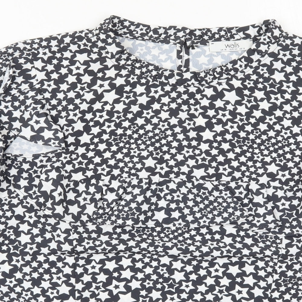 Wallis Womens Grey Geometric Polyester Basic Blouse Size 16 Round Neck - Stars