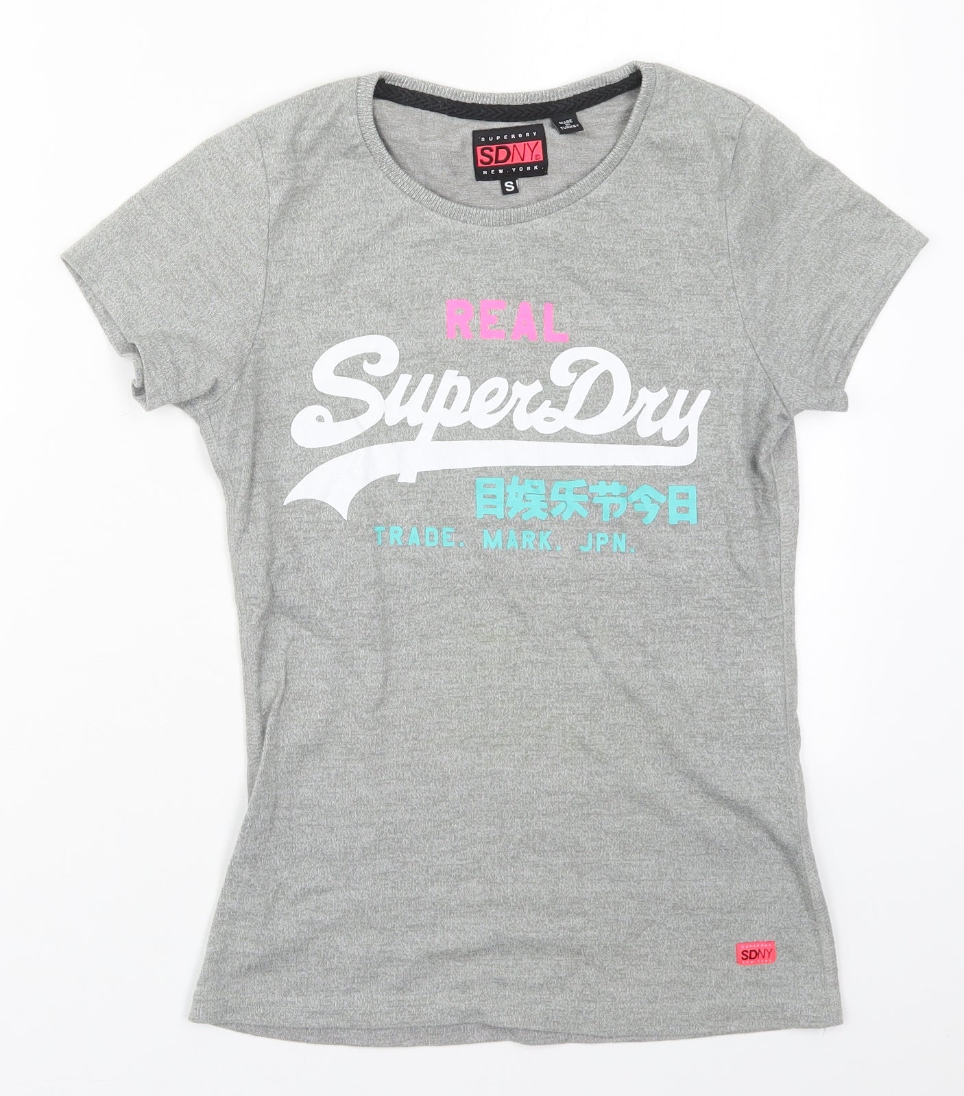 Superdry Womens Grey  Cotton Basic T-Shirt Size S Round Neck