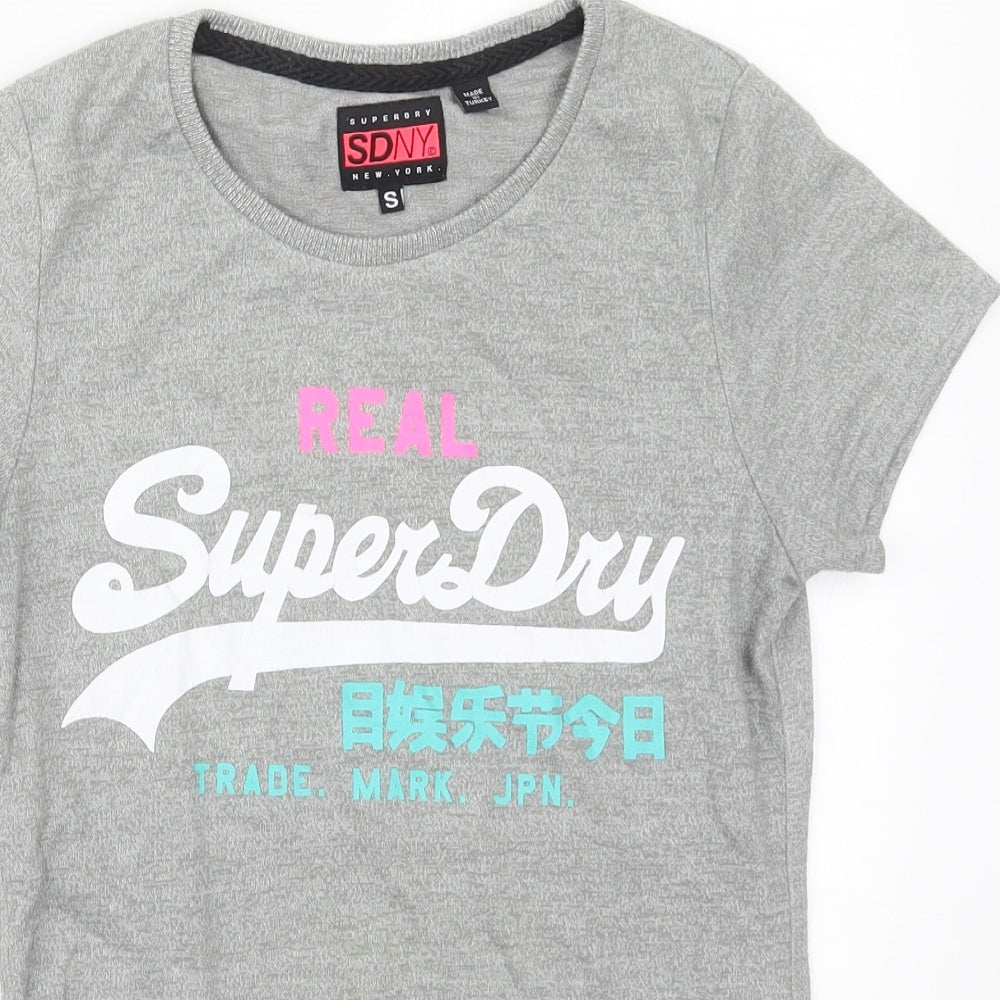 Superdry Womens Grey  Cotton Basic T-Shirt Size S Round Neck