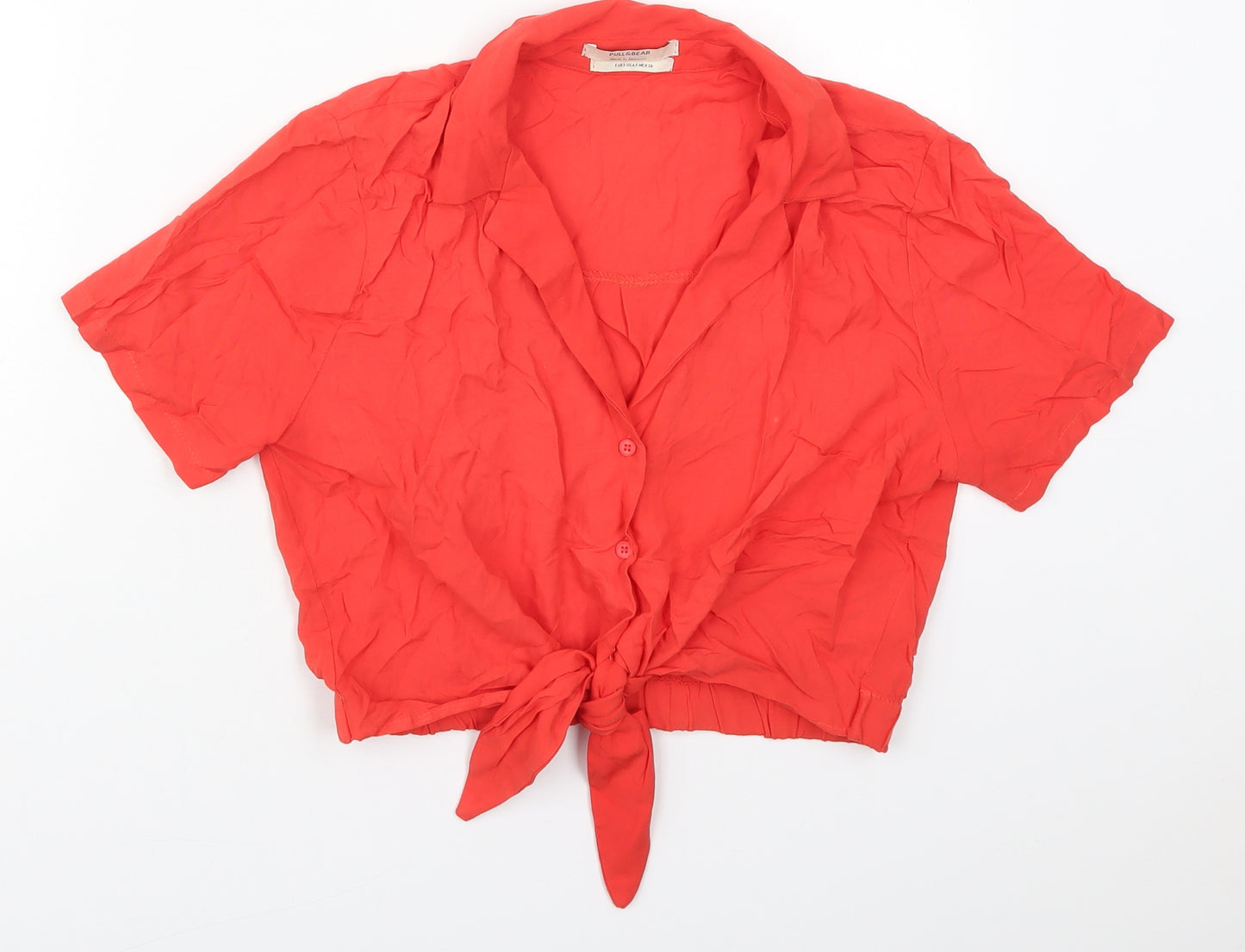 Pull&Bear Womens Red  Viscose Basic Button-Up Size S Collared