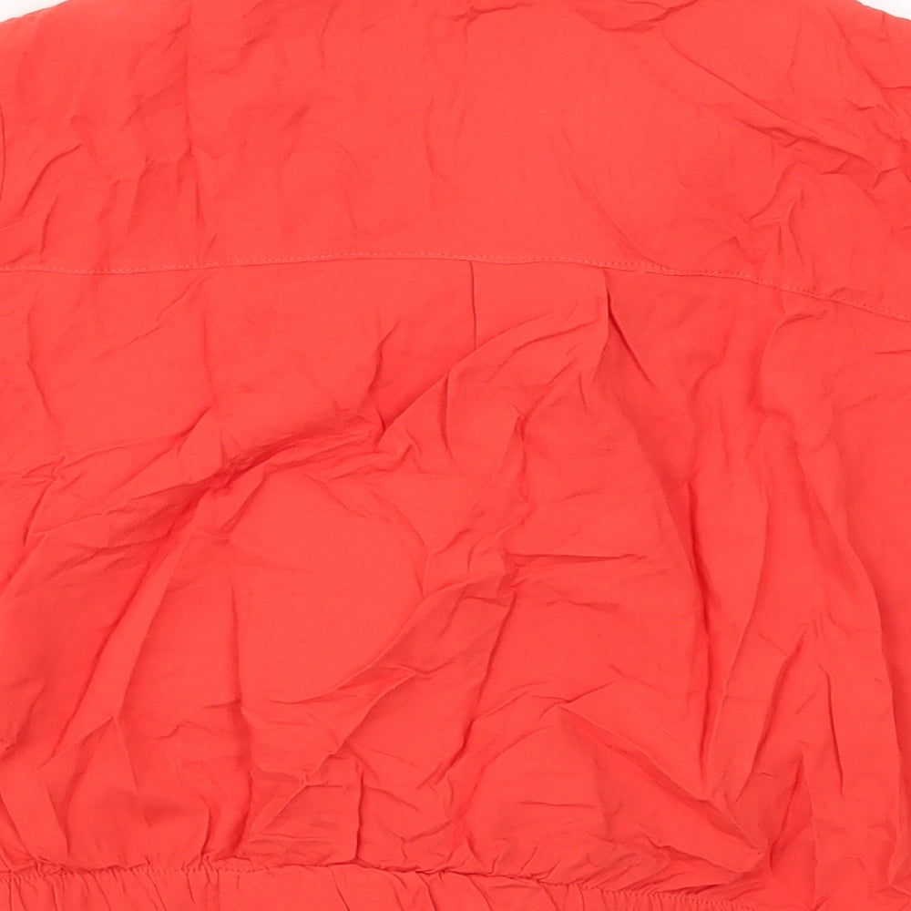 Pull&Bear Womens Red  Viscose Basic Button-Up Size S Collared