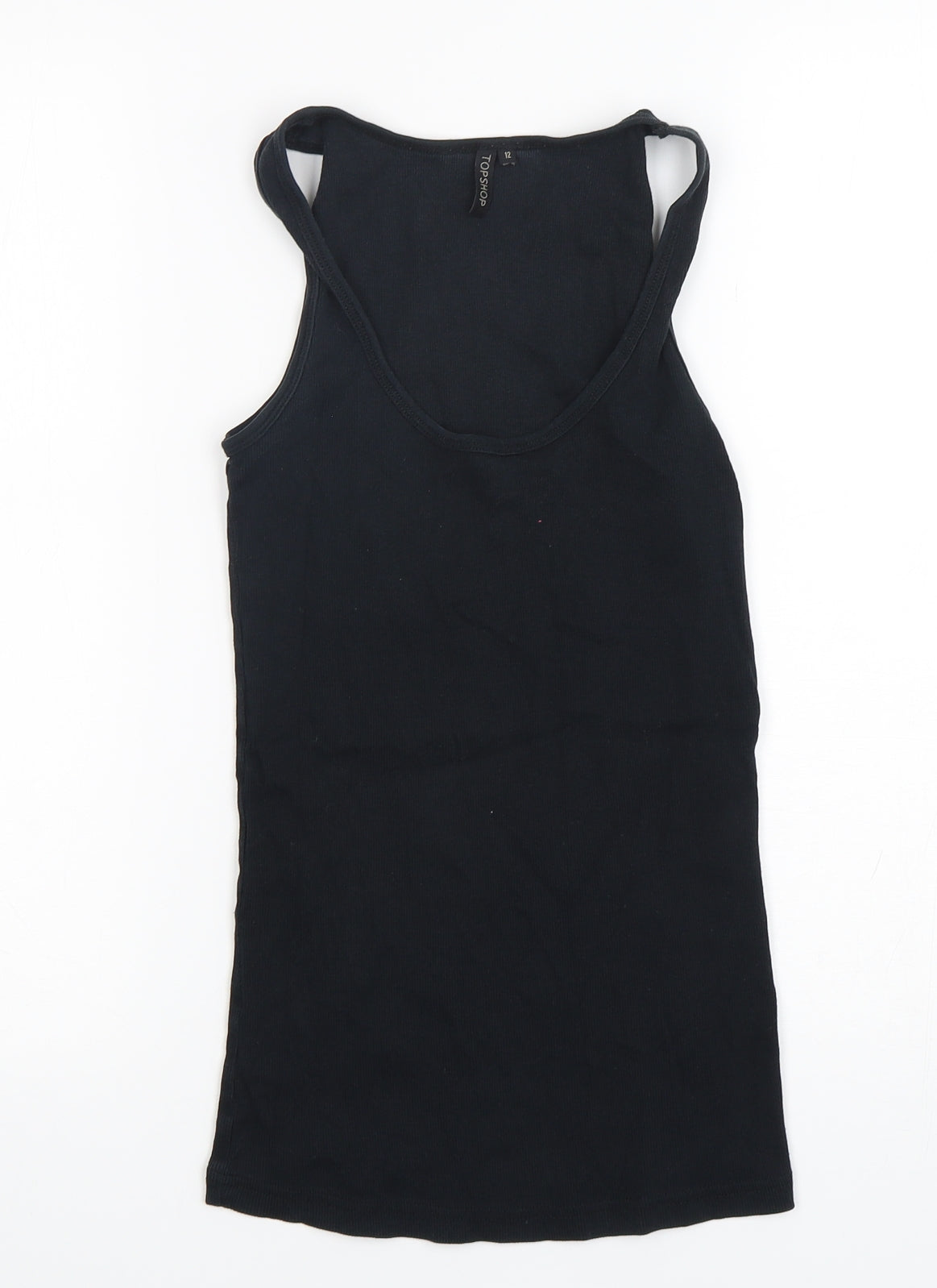 Topshop Womens Black  Cotton Basic Tank Size 12 Round Neck