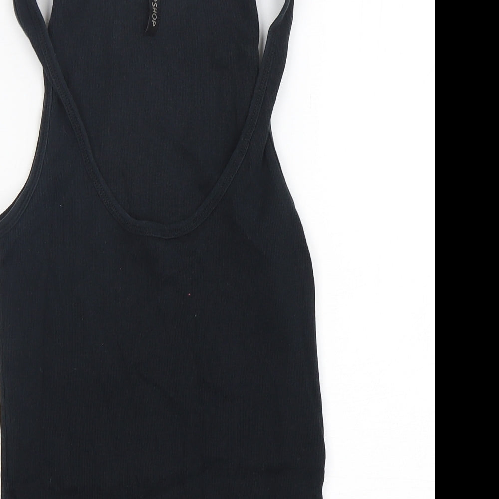 Topshop Womens Black  Cotton Basic Tank Size 12 Round Neck