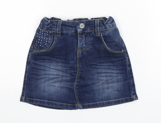 Front view of NAME IT girls’ blue cotton a-line skirt, size 5, years regular