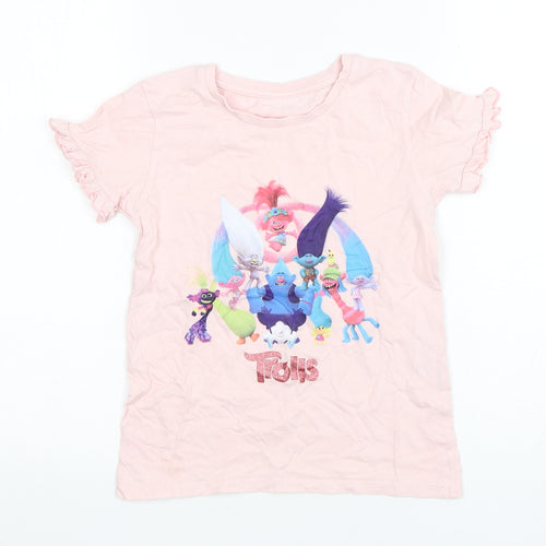 Primark Girls Pink  Cotton Basic T-Shirt Size 7-8 Years Round Neck Pullover - Trolls