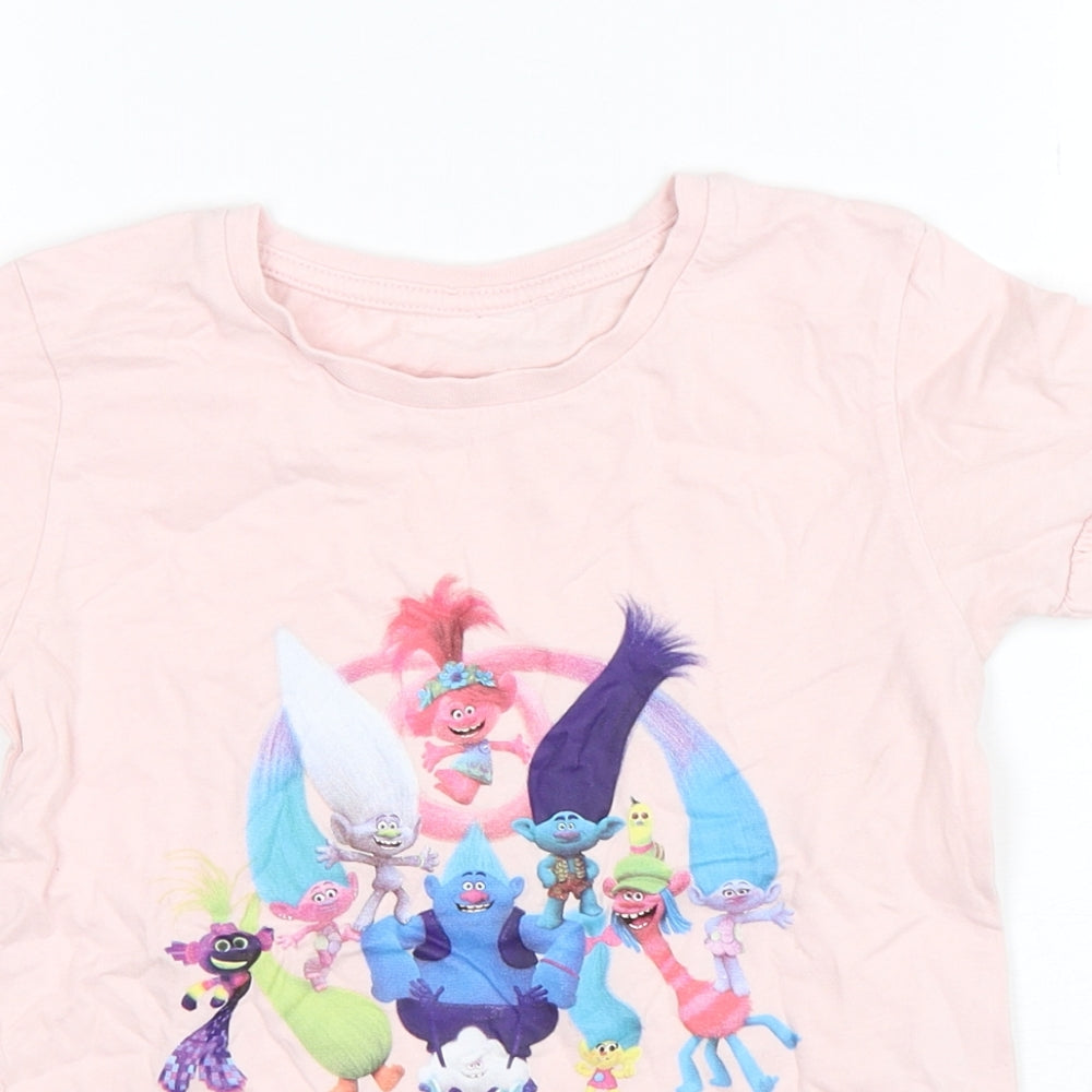 Primark Girls Pink  Cotton Basic T-Shirt Size 7-8 Years Round Neck Pullover - Trolls