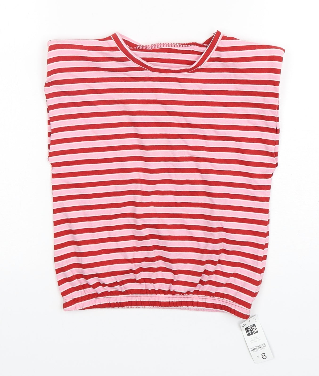 Dunnes Stores Girls Multicoloured Striped Cotton Basic T-Shirt Size 7-8 Years Round Neck Pullover