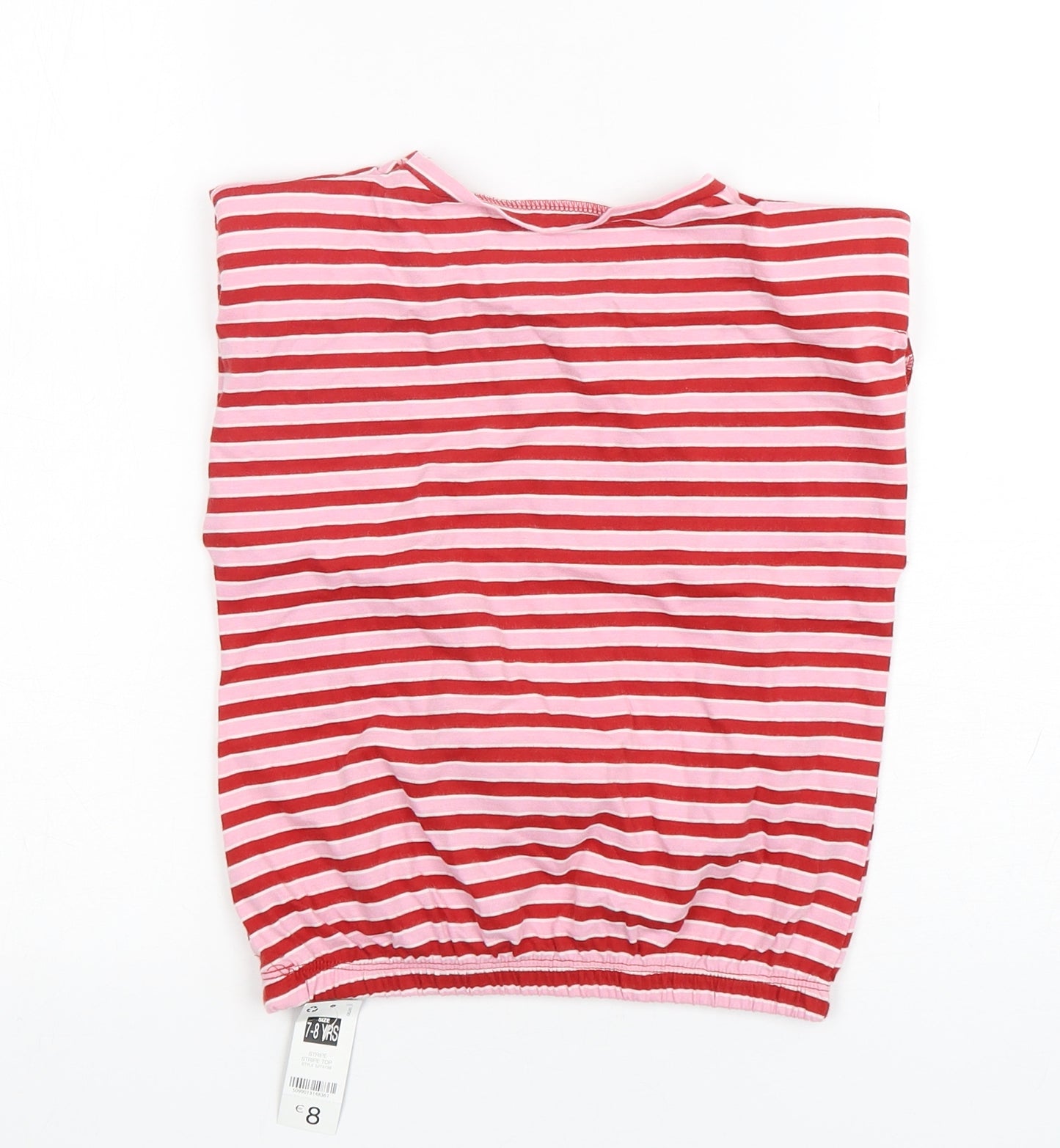 Dunnes Stores Girls Multicoloured Striped Cotton Basic T-Shirt Size 7-8 Years Round Neck Pullover