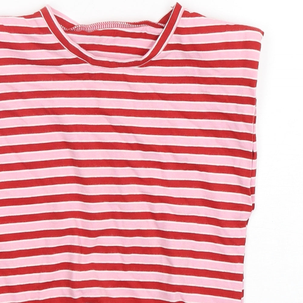 Dunnes Stores Girls Multicoloured Striped Cotton Basic T-Shirt Size 7-8 Years Round Neck Pullover