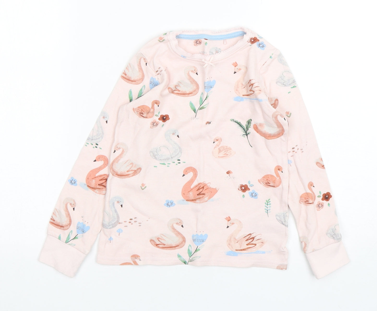 NEXT Girls Pink Spotted Cotton Top Pyjama Top Size 5-6 Years  Pullover - Swans