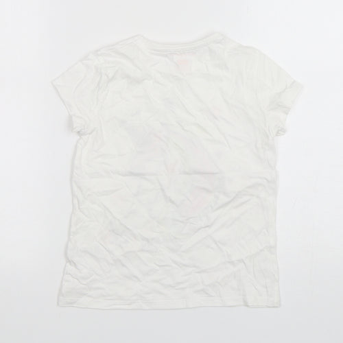 F&F Girls White  Cotton Basic T-Shirt Size 7-8 Years Round Neck Pullover - Unicorn