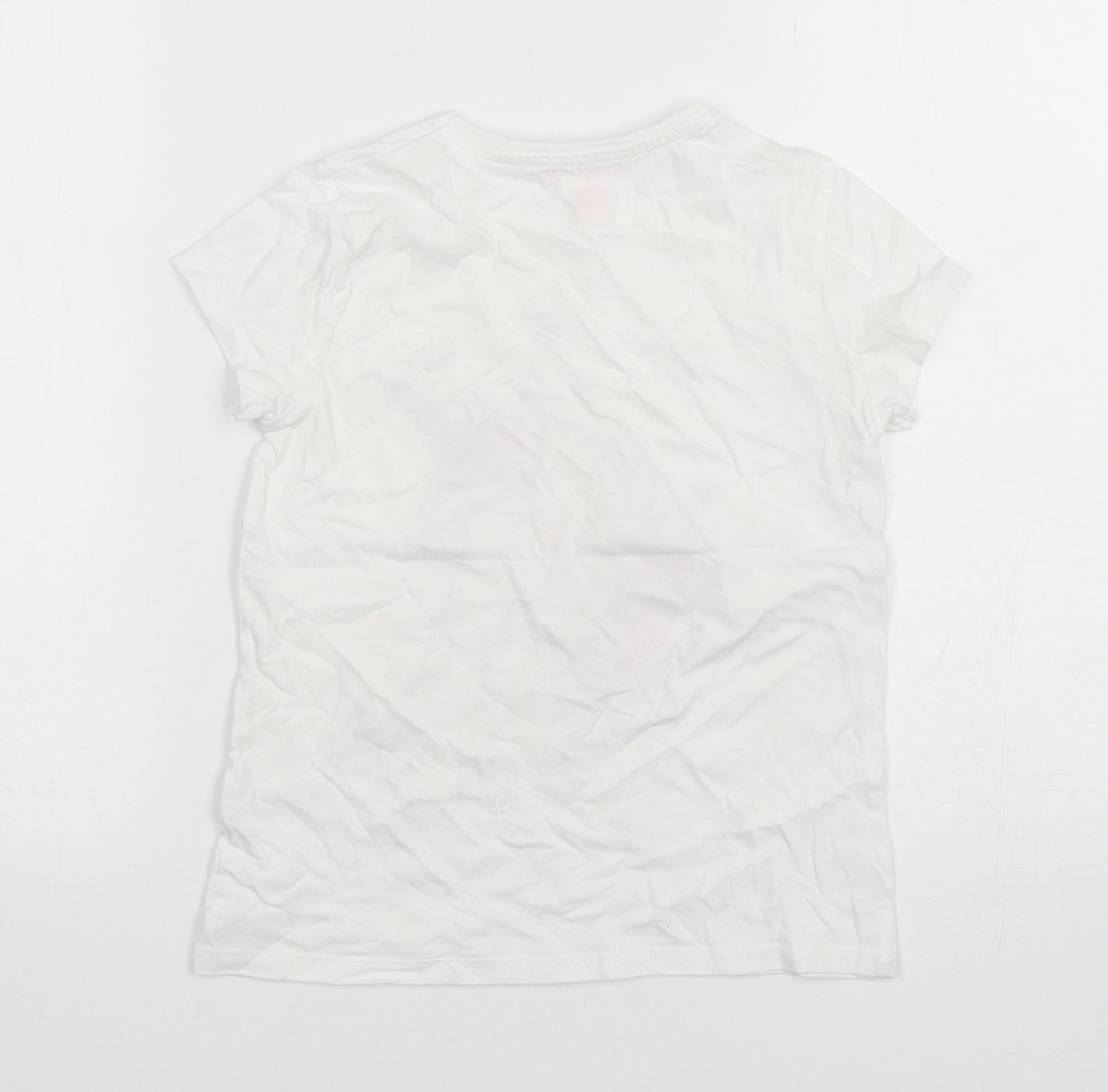 F&F Girls White  Cotton Basic T-Shirt Size 7-8 Years Round Neck Pullover - Unicorn