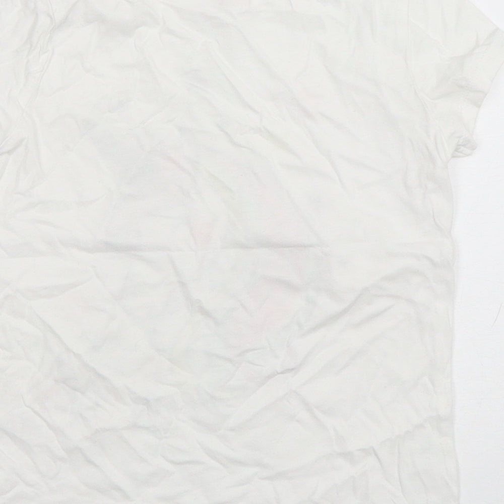 F&F Girls White  Cotton Basic T-Shirt Size 7-8 Years Round Neck Pullover - Unicorn
