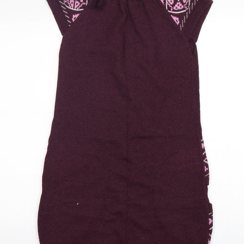 Rosalita Womens Purple Argyle/Diamond Acrylic Jumper Dress  Size XS  Round Neck Pullover