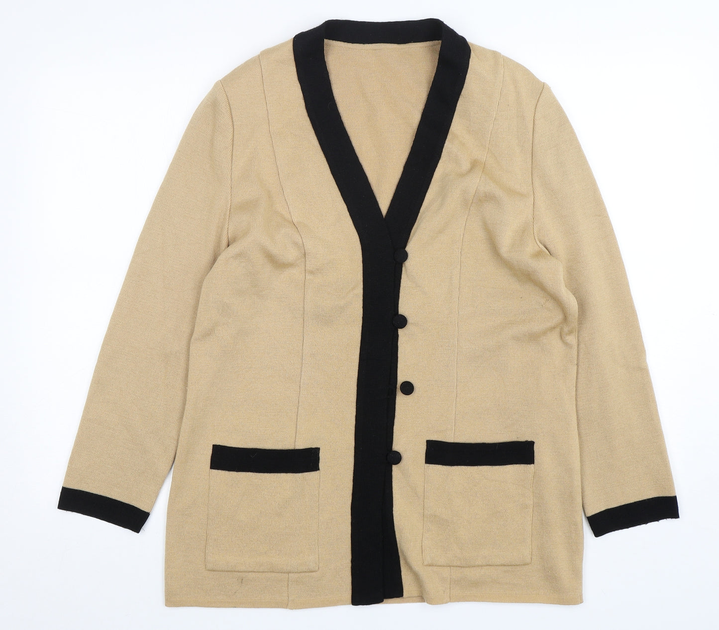 Preworn  Womens Beige V-Neck  Wool Cardigan Jumper Size 16