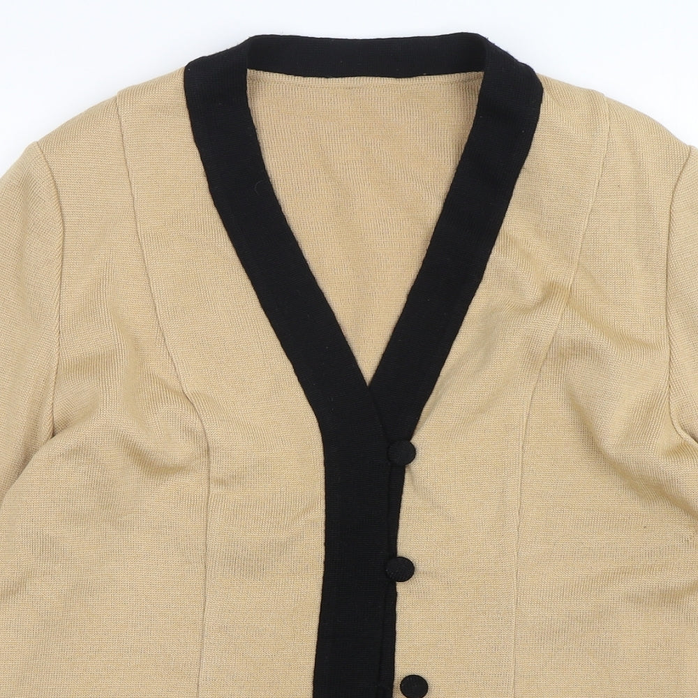 Preworn  Womens Beige V-Neck  Wool Cardigan Jumper Size 16