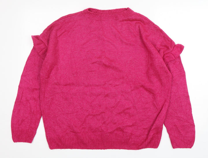 C&A Womens Pink Crew Neck Acrylic Pullover Jumper Size M