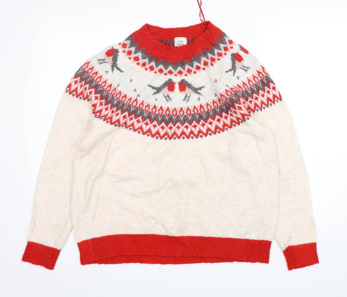 George Womens Multicoloured Round Neck Fair Isle Acrylic Pullover Jumper Size 16   - Christmas