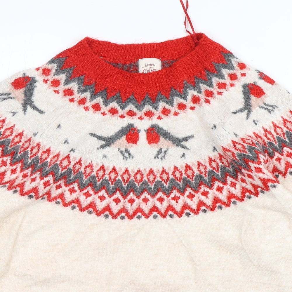 George Womens Multicoloured Round Neck Fair Isle Acrylic Pullover Jumper Size 16   - Christmas