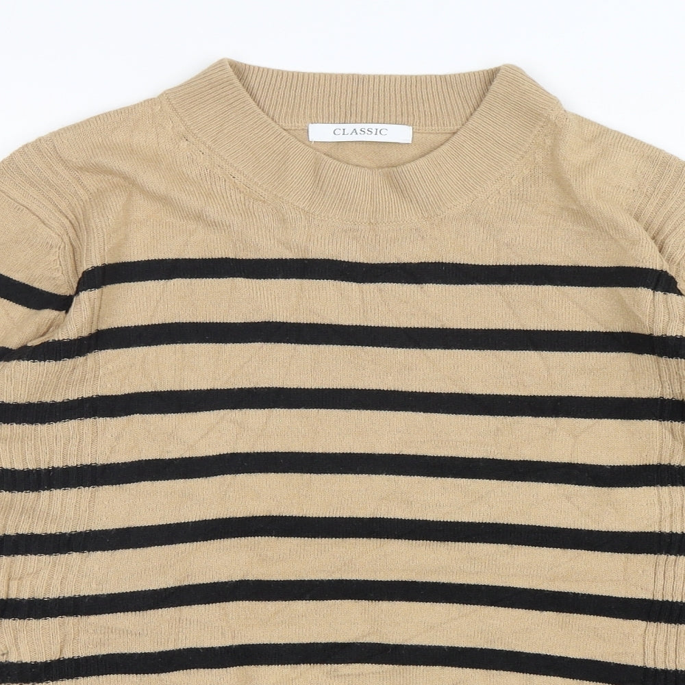Marks and Spencer Womens Beige Mock Neck Striped Acrylic Pullover Jumper Size 16
