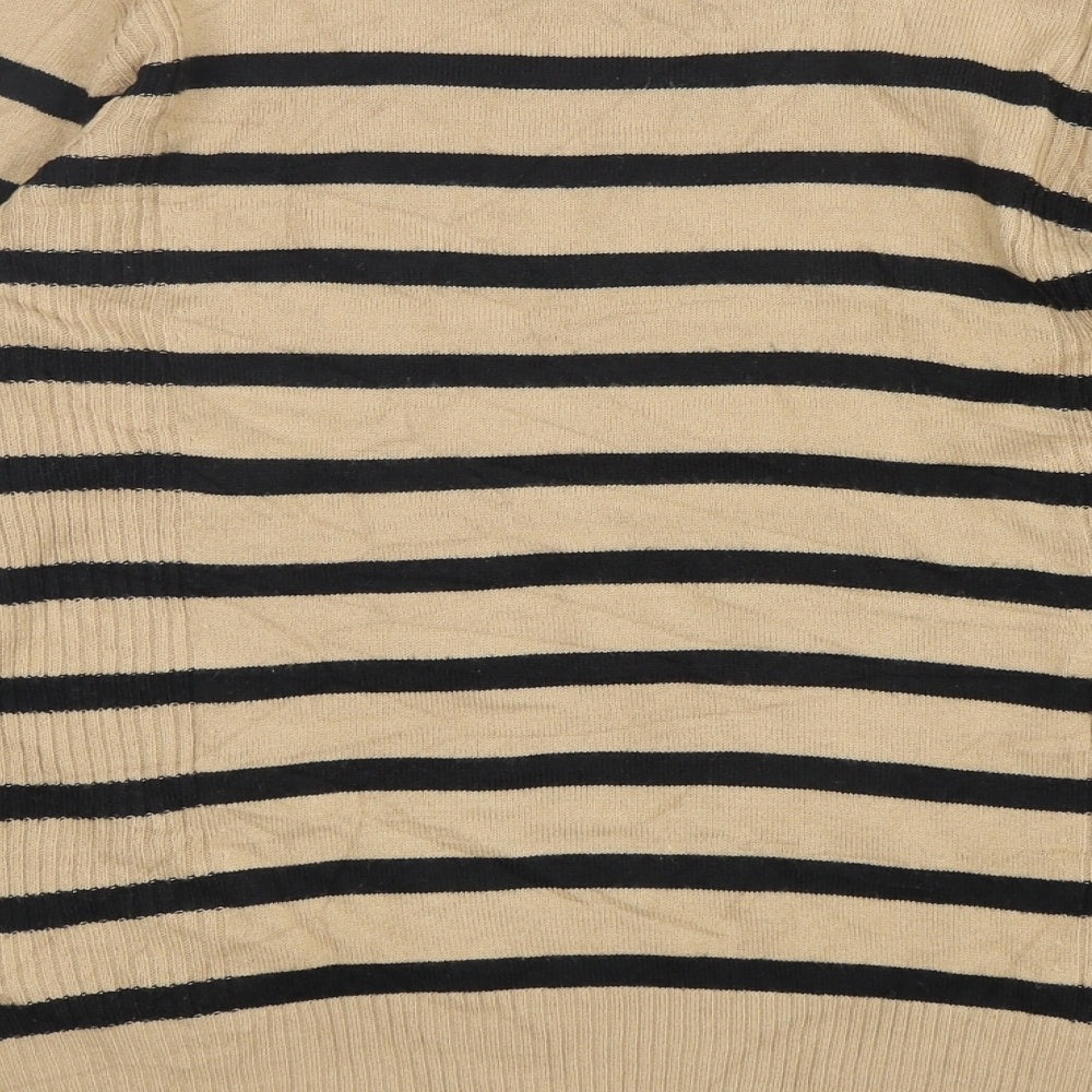 Marks and Spencer Womens Beige Mock Neck Striped Acrylic Pullover Jumper Size 16