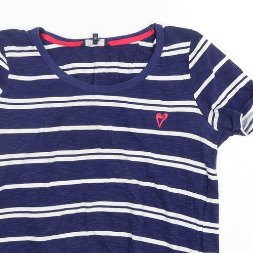 NEXT Womens Blue Striped Cotton Basic T-Shirt Size 12 Round Neck