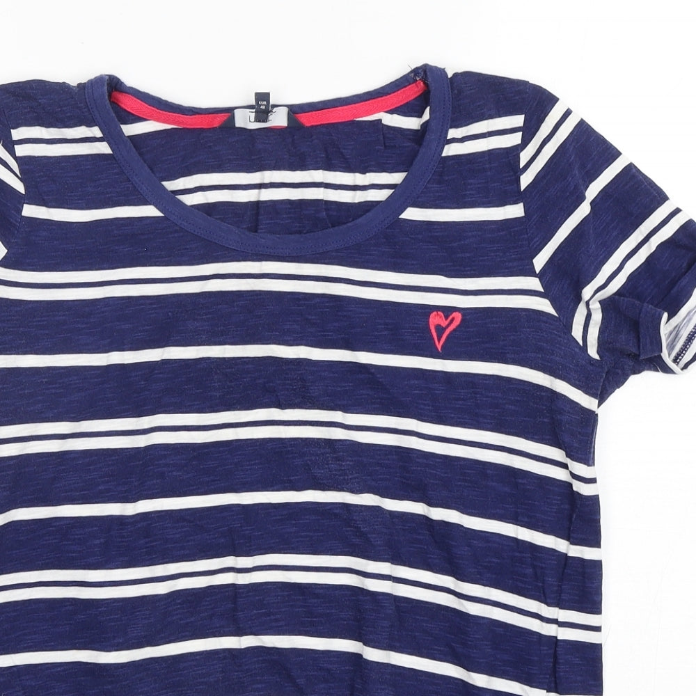 NEXT Womens Blue Striped Cotton Basic T-Shirt Size 12 Round Neck