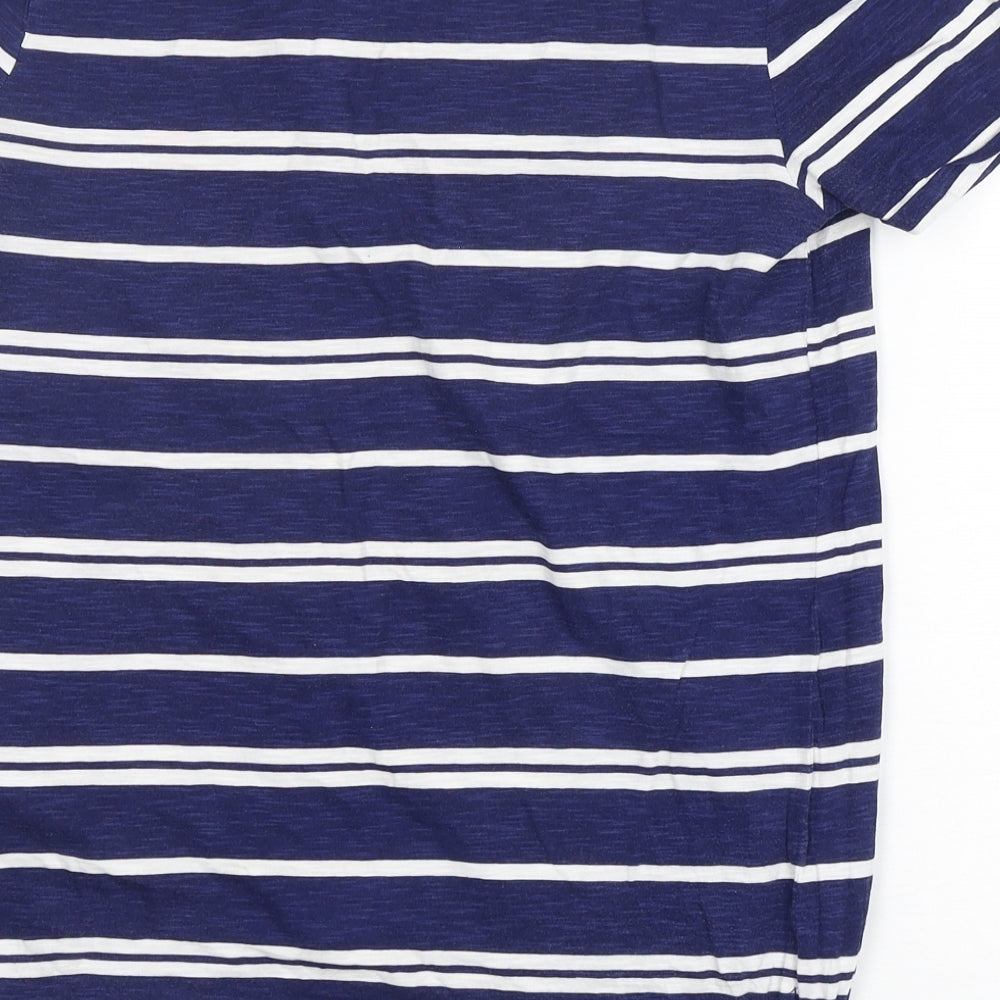NEXT Womens Blue Striped Cotton Basic T-Shirt Size 12 Round Neck