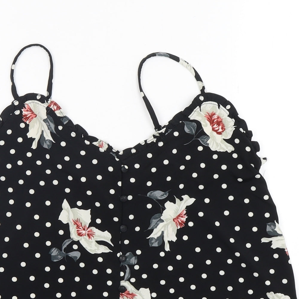 Oasis Womens Black Polka Dot Polyester Camisole Tank Size M V-Neck