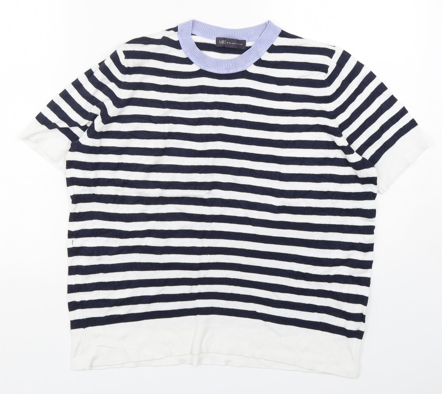 Marks and Spencer Womens Multicoloured Round Neck Striped Viscose Pullover Jumper Size 14