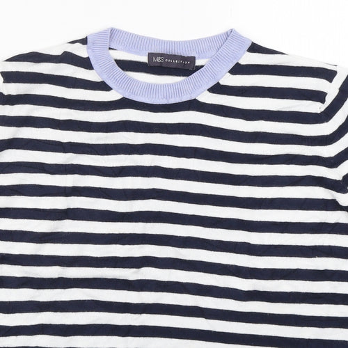 Marks and Spencer Womens Multicoloured Round Neck Striped Viscose Pullover Jumper Size 14