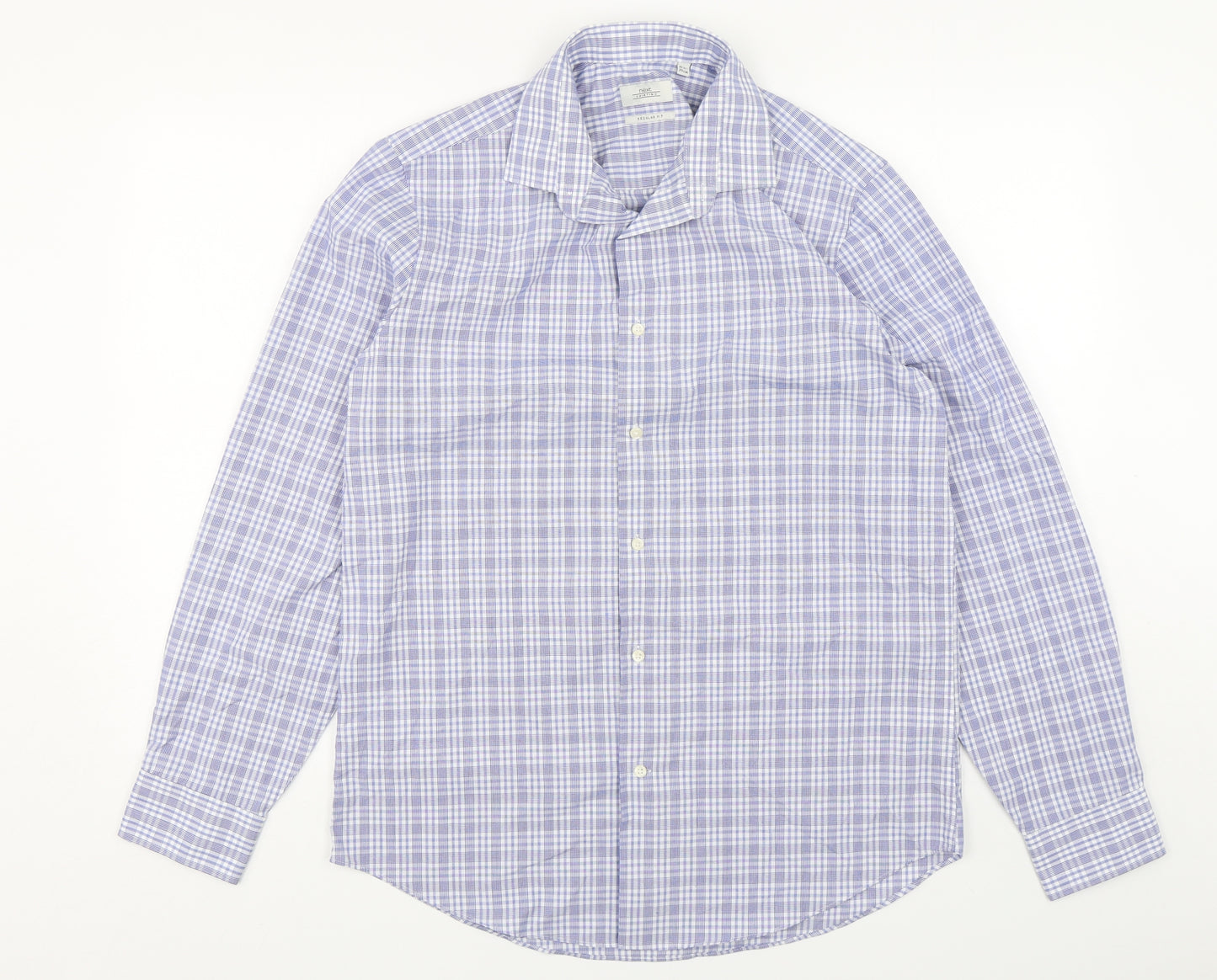 NEXT Mens Blue Plaid Polyester  Dress Shirt Size 15.5 Collared Button
