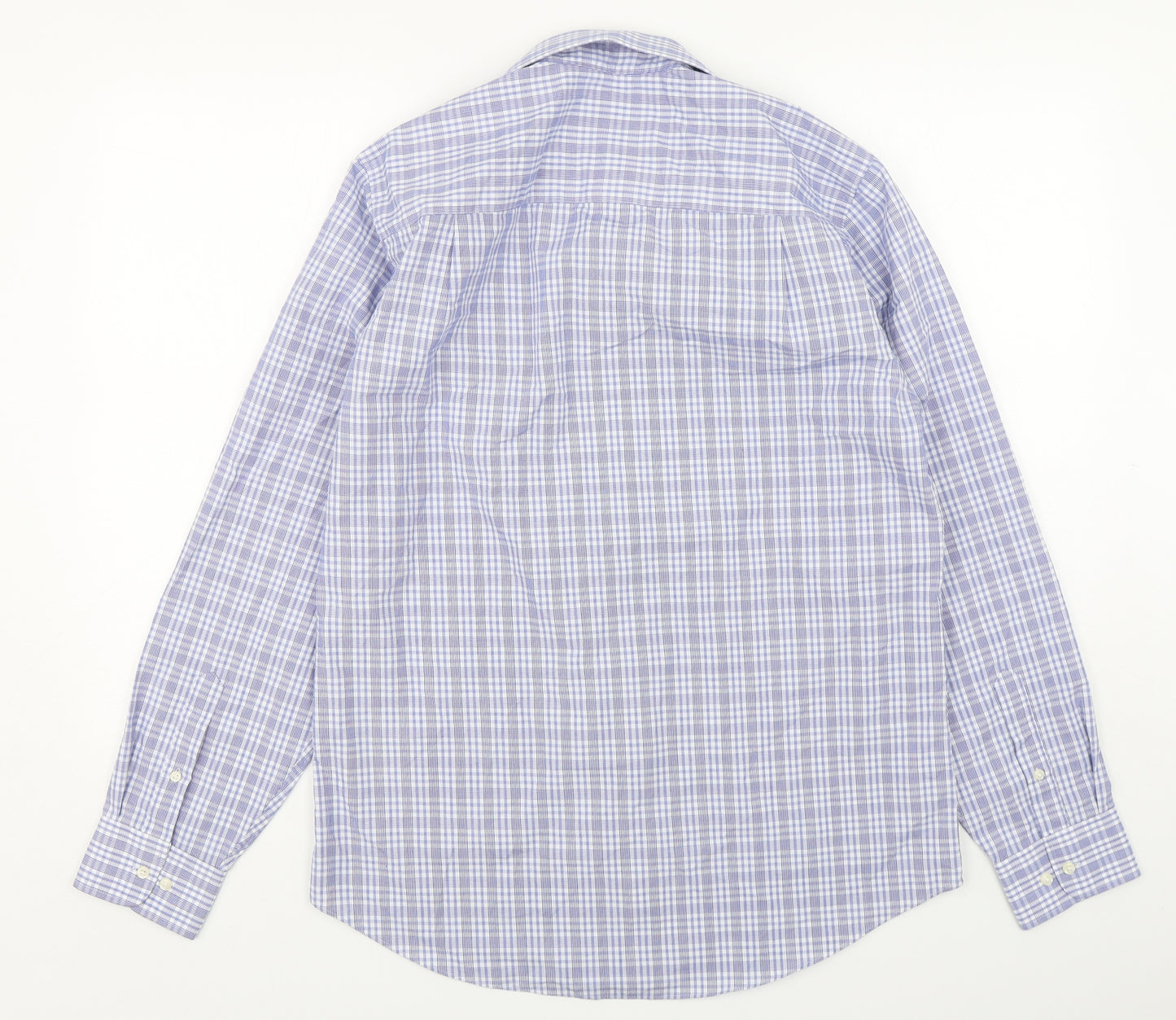 NEXT Mens Blue Plaid Polyester  Dress Shirt Size 15.5 Collared Button