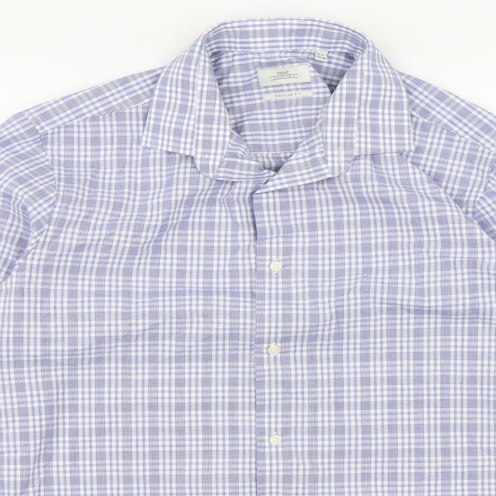 NEXT Mens Blue Plaid Polyester  Dress Shirt Size 15.5 Collared Button