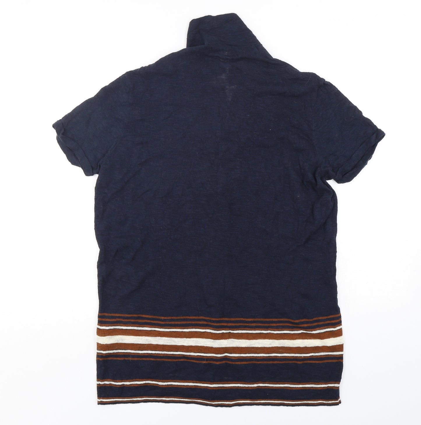 Zara Mens Blue Collared Striped Cotton Cardigan Jumper Size M