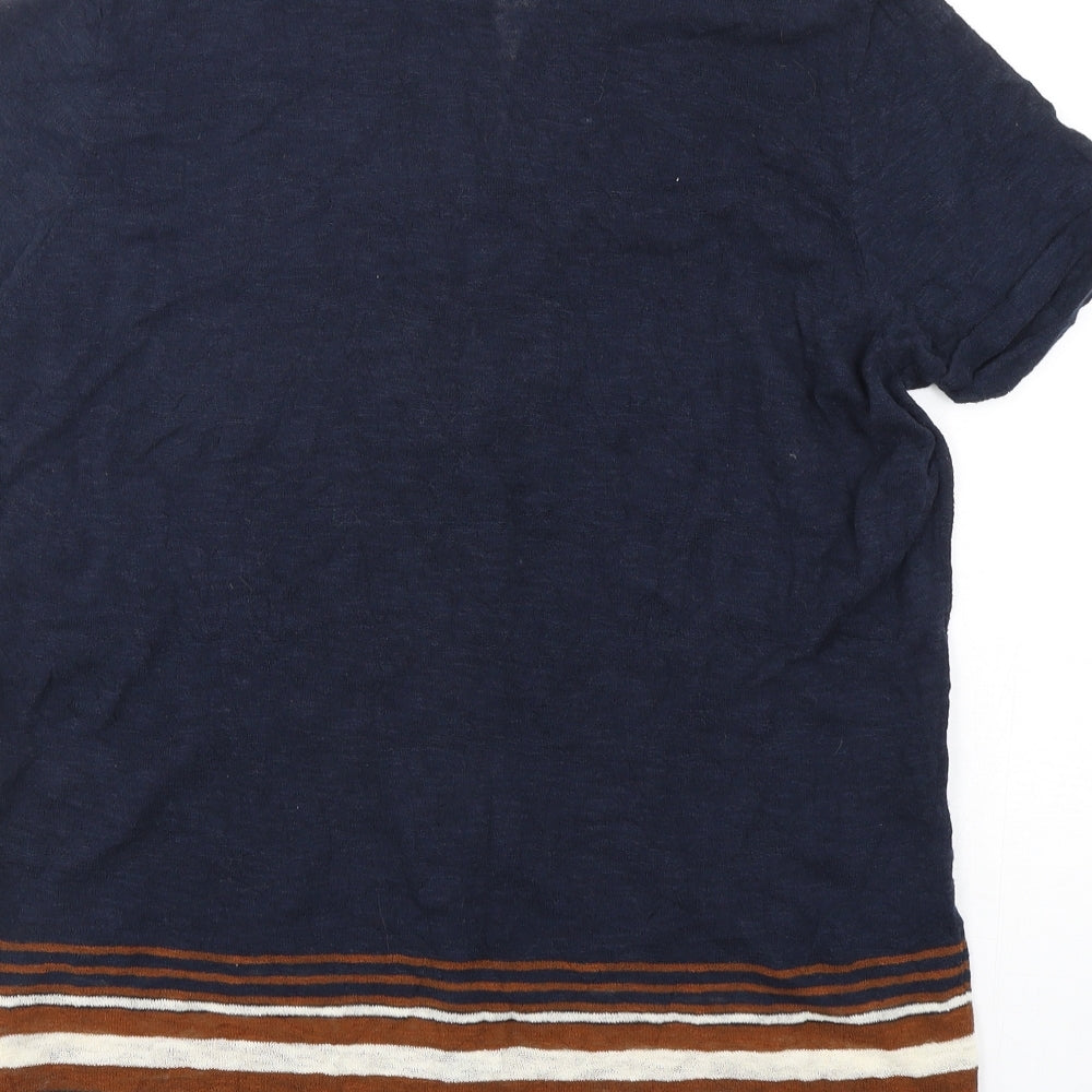 Zara Mens Blue Collared Striped Cotton Cardigan Jumper Size M