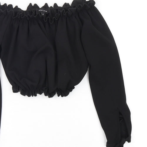 New Look Womens Black  Polyester Cropped Blouse Size 8 Off the Shoulder