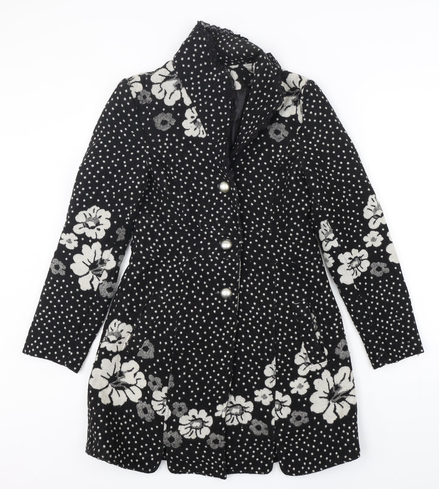 Izabel Womens Multicoloured Polka Dot  Overcoat Coat Size M  Button