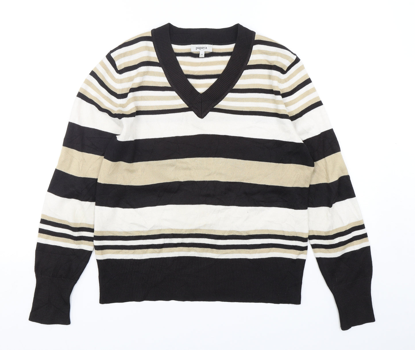 Papaya Womens Multicoloured V-Neck Striped Acrylic Pullover Jumper Size 14